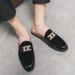 Mens Designer Brand Italian Casual Chain Loafers Leather Luxury Business Men Half Shoes Drop Ship Mules Black Slides_vogvips.com