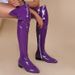 30-48 Autumn Winter Candy Color Low Heel Patent Leather Side Zipper High Tube Over-the-Knee Boots W389_vogvips.com