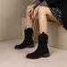 Autumn Winter Suede Retro Western Cowboy Women 2022 New British Style Back Zipper Short Martin Boots_vogvips.com