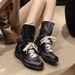 Western Cowgirl Boots For Women – Vintage Matte PU Leather Lace-Up Ankle Boots (Chunky Heel, Comfortable Cotton Lining, Black/Brown)_vogvips.com