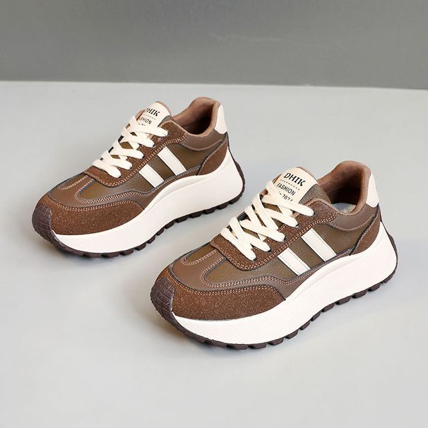 BN022 New 2024 Autumn Thick Soled Women's Shoes Height Increase Casual Splicing Sports Leather Shoes Student Fashion Sneakers_vogvips.com