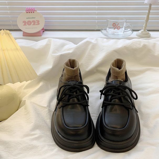 Loafers For Women 2024 Autumn Winter New Fleece-Lined Thick-Soled Height-Increasing Fluffy Cotton British Style Small_vogvips.com