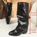 Women's Shoes Pleated High Heeled Fashion Boots 2025 Autumn New Thick Heel Large Size High Leg Trouser Boots Women Wish_vogvips.com