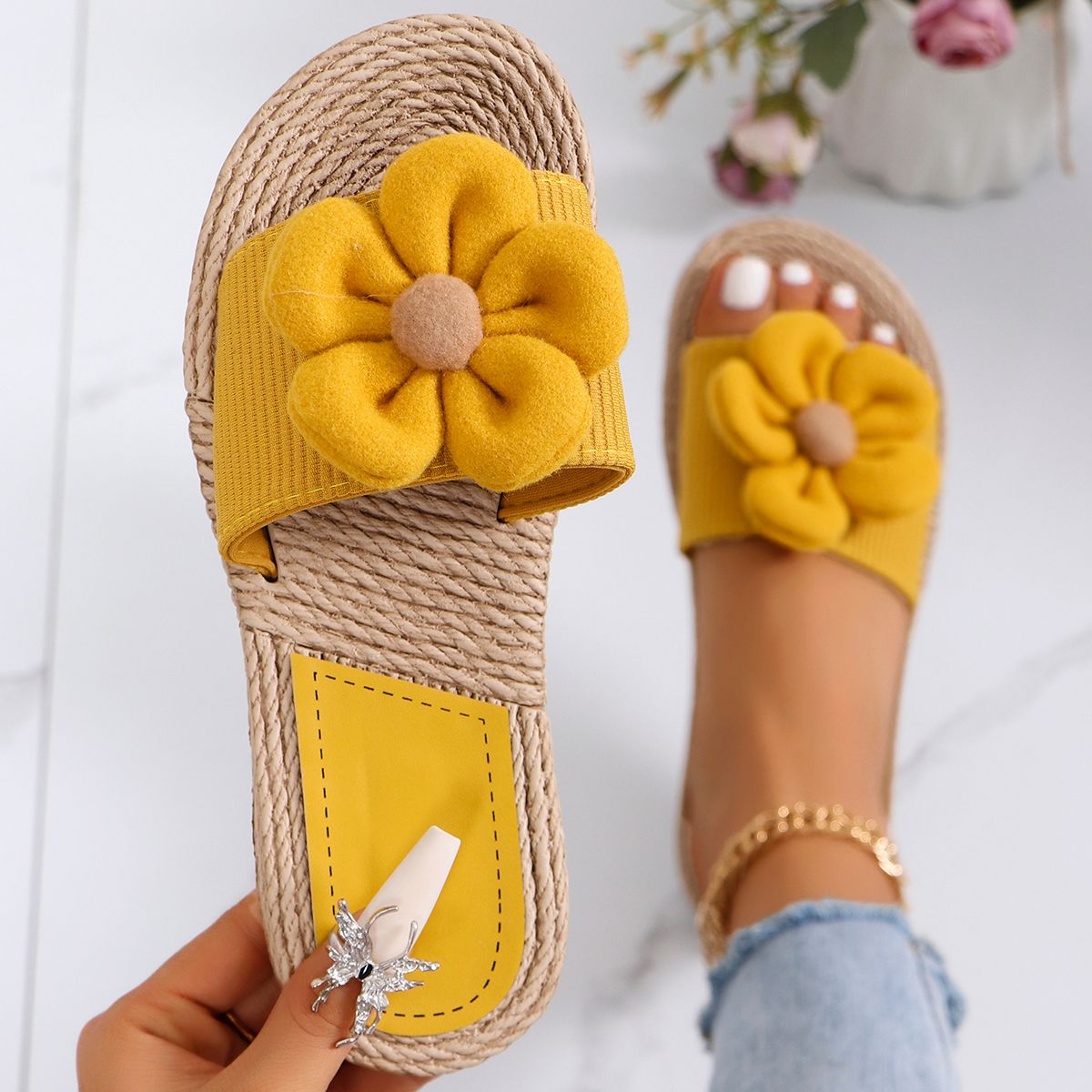 Women's Fashion Trend Big Flower Non-slip Wear Comfortable Soft Soled Flat Sandals_vogvips.com