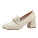 Minimalist Office Wear Soft Genuine Leather Single 6cm Heel Height Spring Autumn Square Toe Mary Pearl Inlaid Diamond_vogvips.com