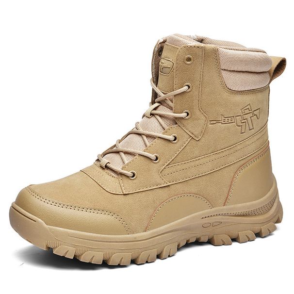 Men's Tactical Military Boots For Outdoor Hiking, Desert Training & Work - Durable PU Leather Hiking Training Boots Desert Security Work Boots_vogvips.com