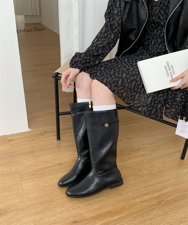 Instant Delivery Small Coin High Tube Chunky Heel Thick Sole Over-the-Knee Slimming Long Riding Boots For Women Autumn_vogvips.com