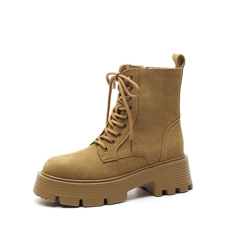 Women's Shoes Thick Soled Height Enhancing Martin Boots Popular Autumn And Winter All Match Plus Velvet Retro Round Toe Short Boots Skinny Boots_vogvips.com