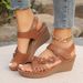 Plus Size Wedge Sandals Women's Summer European And American New Style Hollow Flower Thick Sole One-strap Sandals Beach Women's Sandals_vogvips.com