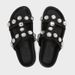 Women's Black Rhinestone Embellished Flat Sandals Fashionable Casual Slippers with Thick Sole And Racerback Design Summer Arrival_vogvips.com