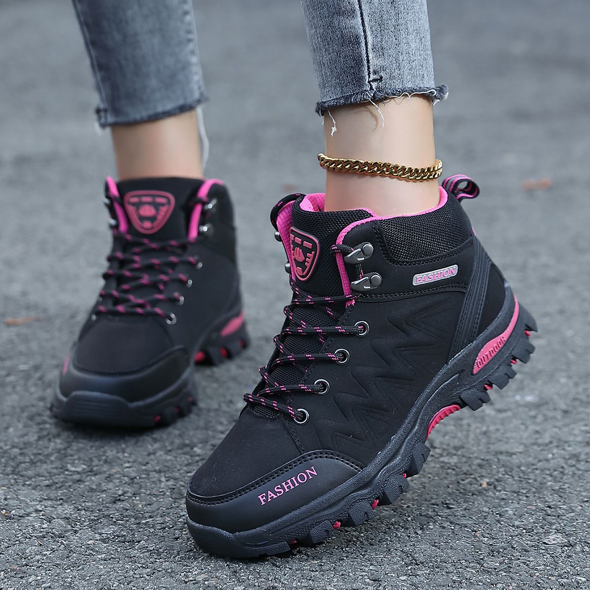 Women's Shoes Outdoor Hiking Shoes Women's High Top Lace Up Sports Shoes Ladies' Casual Versatile Waterproof Running Shoes_vogvips.com