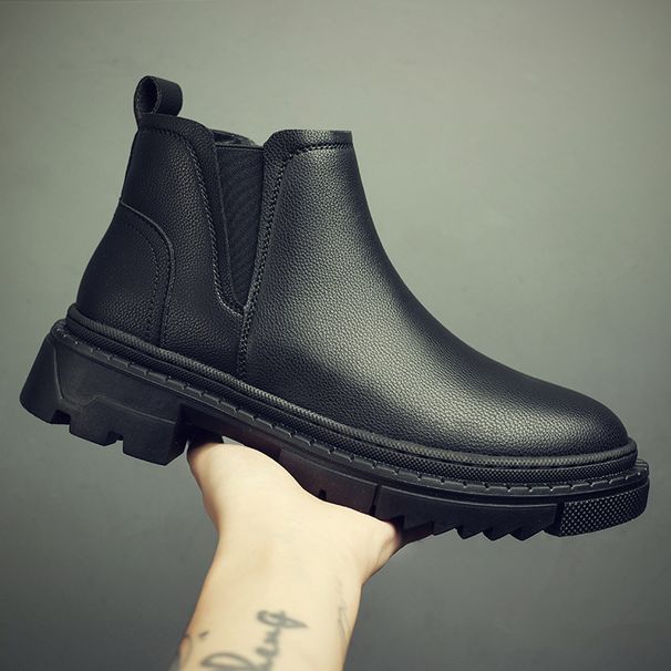 Martin Boots Men's Medium Top Retro Sleeve High Top Leather Shoes Men's Chelsea Boots_vogvips.com