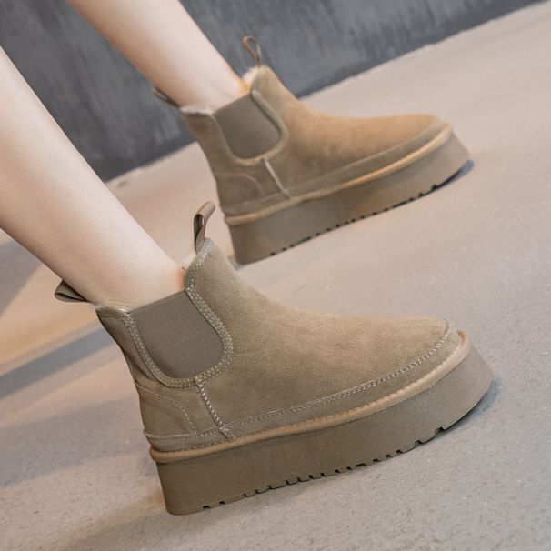 Chelse snow boots soled 2025 new winter with plush and thick women's sponge cake short tube northeast suede_vogvips.com