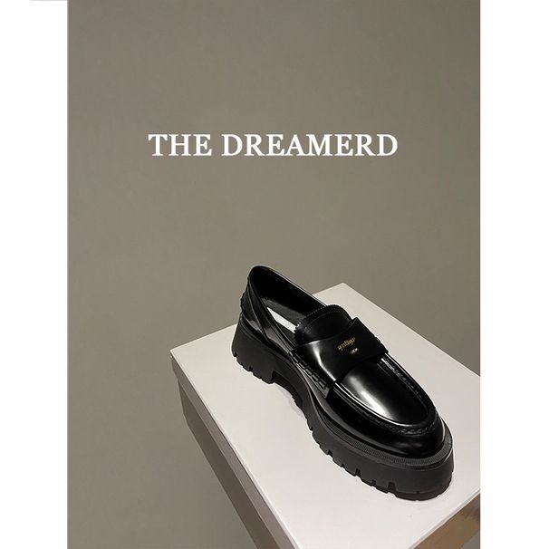 Small Leather Shoes With Metal Buckle Letters Thick Soled Loafers For Women_vogvips.com