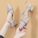 Peep-toe Strap Sandals Chunky Heels, Fairy Style, 2026 Summer Collection, Mesh With Rhinestones, Genuine Leather, French_vogvips.com