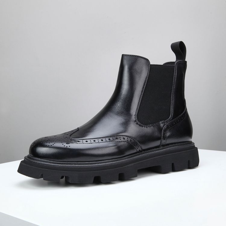 European Warm Series Men's Martin High Top British Brogue Thick Sole Height Increasing Short Autumn Genuine Leather Boots_vogvips.com