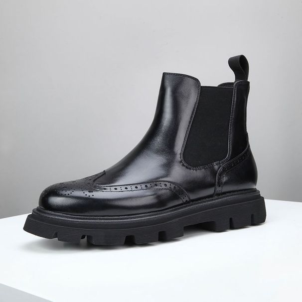 European Warm Series Men's Martin High Top British Brogue Thick Sole Height Increasing Short Autumn Genuine Leather Boots_vogvips.com
