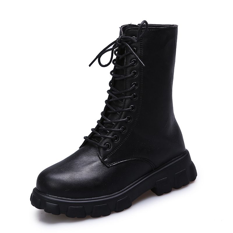 Shoes New Round Head Lace Up Thick Bottom Mid Tube Boots European And American Fashion Motorcycle Boots_vogvips.com