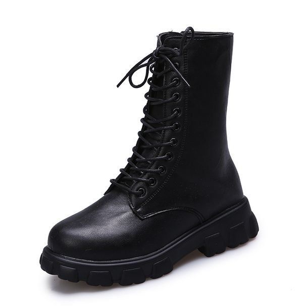 Shoes New Round Head Lace Up Thick Bottom Mid Tube Boots European And American Fashion Motorcycle Boots_vogvips.com