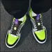 Men Black Fluorescent Green Color Block Skate Shoes Floral Printed Leather Lace Up Platform Casual Sneakers_vogvips.com
