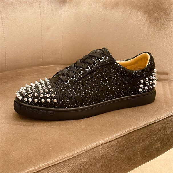 European Station Cl Men's Shoes Red Sole Shoes Front And Rear Rivets Black Starry Breathable Casual Flat White Shoes European Fashion_vogvips.com