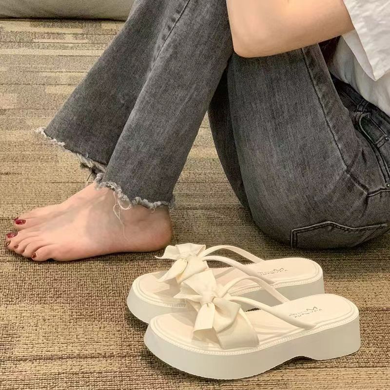 French-s High-end Sandals 2026 New Model Platform Thick-soled Bow Slippers For Women Summer Outdoor Wear Ins Fairy_vogvips.com
