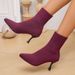 Plus Size 2024 Autumn Winter New High Short Knitted Pointed Toe Thin Heel Fashion Women's Boots_vogvips.com