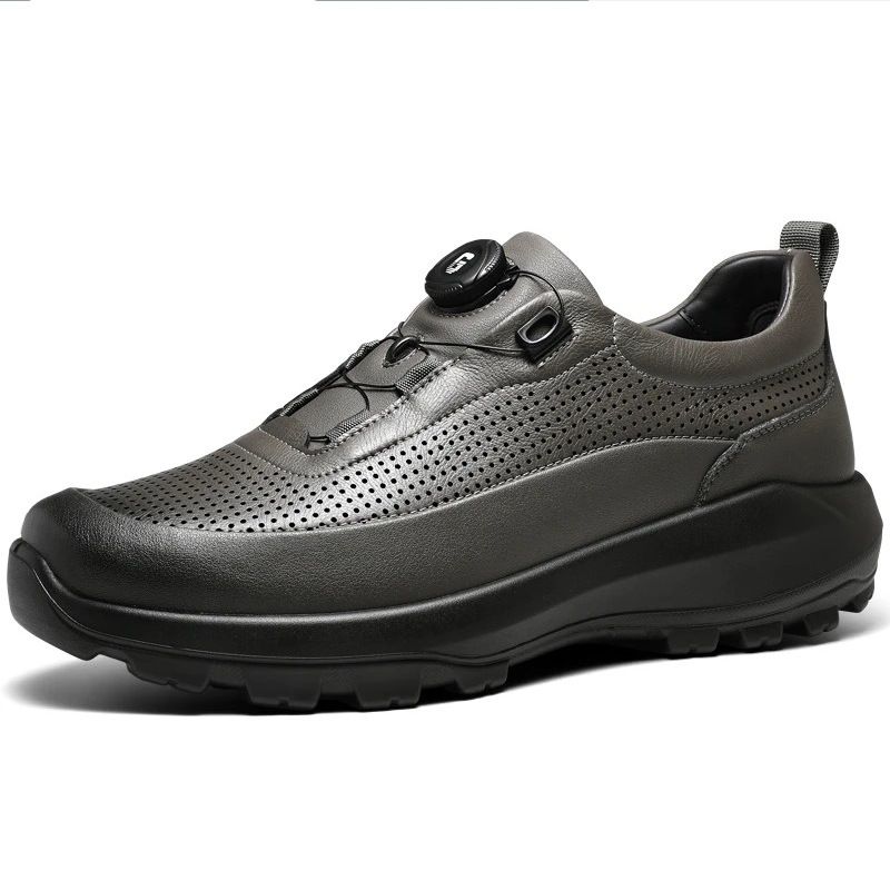Men's Summer Leather Sneakers with Rotating Buckle Hollow out Non-Slip Sports Casual Shoes Breathable Thick Sole Outdoor Hiking_vogvips.com
