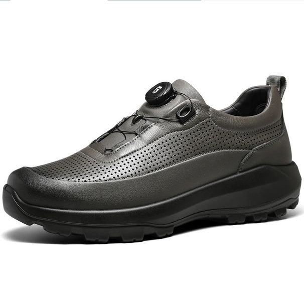 Men's Summer Leather Sneakers with Rotating Buckle Hollow out Non-Slip Sports Casual Shoes Breathable Thick Sole Outdoor Hiking_vogvips.com