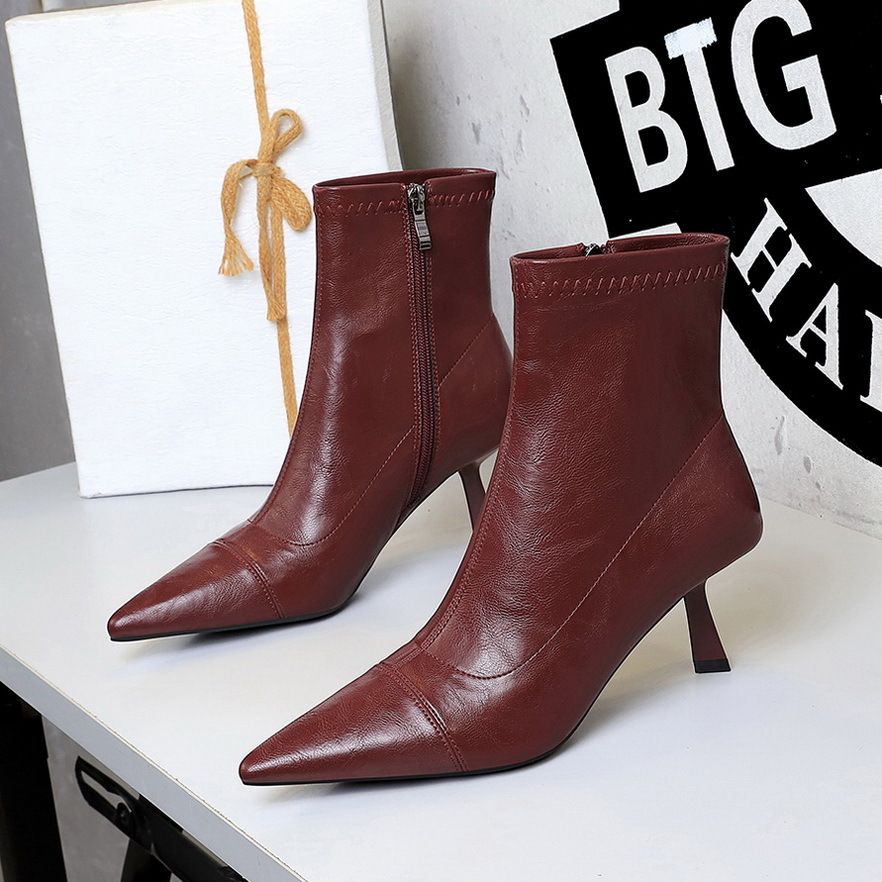 SEVEN BIG TREES Women's Pointed Toe Stiletto Boots - Slim Fit Retro Ankle Boots With Side Zipper, Stretchy Nappa Leather, High Heel (6-8cm)_vogvips.com
