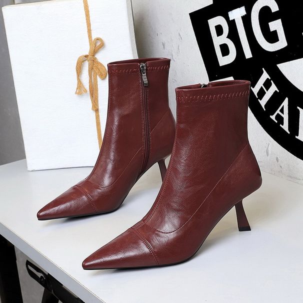 SEVEN BIG TREES Women's Pointed Toe Stiletto Boots - Slim Fit Retro Ankle Boots With Side Zipper, Stretchy Nappa Leather, High Heel (6-8cm)_vogvips.com