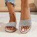 2025 Summer New Shoes Trade, European And American Fashion Rhinestone Sandals, Women's Flat Large Size Beach Slippers_vogvips.com