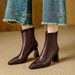 Women's High-heeled Ankle Boots 2025 New Model Brown Melard Boots Women's Mid-calf Boots Fashion Chunky Heel Pointed Toe Slim Boot_vogvips.com