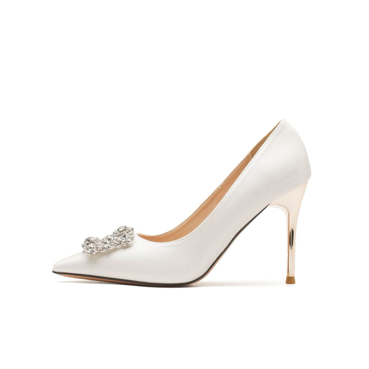 9888A-069 Satin Rhinestone Square Buckle Stiletto Elegant Women's High Heels Shoes Wedding Banquet Dress_vogvips.com