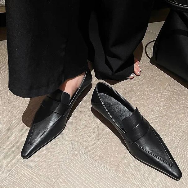 No Tired Feet Loafer French Retro Medium Heel Temperament Pointed Toe Womens Shallow Single 251226_vogvips.com