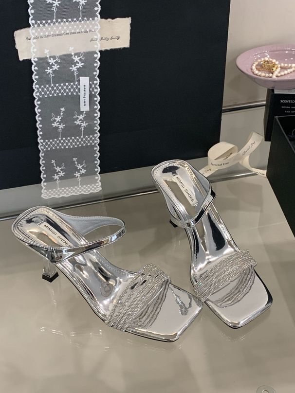 French Style Rhinestone One-Strap Stiletto Heel Slippers For Women, Outdoor Wear, 2025 Summer New Fashion Open-Toe_vogvips.com