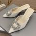 2026 New Model Rhinestone Square Buckle Niche Black European And American Pointed Toe Stiletto Heel Mules For Women,_vogvips.com