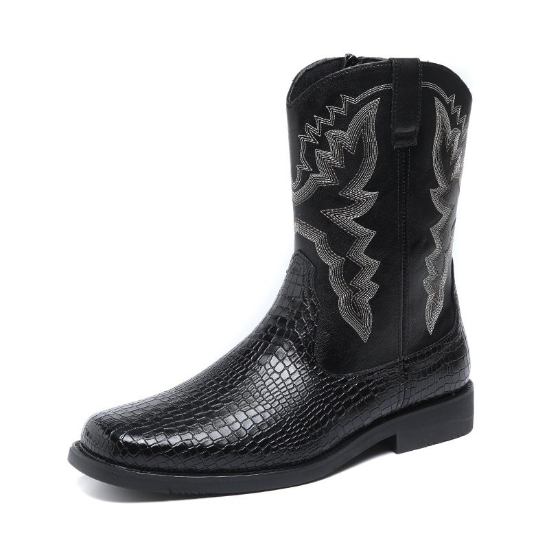 Autumn breathable pointed ankle boots British style high-top leather mid-top boots_vogvips.com