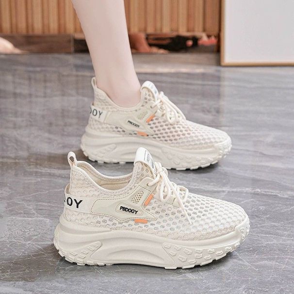Summer Women's Breathable Hollow-Out Mesh Shoes, Korean Version Versatile Thick-Soled Sports Shoes, Casual Dad Shoes_vogvips.com