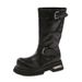 Women's Mid-Calf Martin Boots Buckle-Detail Chunky-Sole Boots Stylish Versatile_vogvips.com