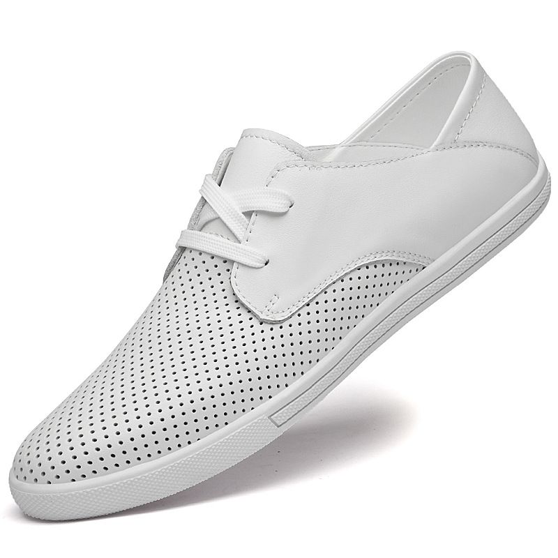 Hollow Breathable Men's Shoes British Style Casual Shoes Single Shoes Men's Shallow Mouth Lace-up Large Size Board Shoes Round Head_vogvips.com