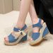 New Long Ter Woen's Sandals With Slope Heel Lace Fish Mouth Feale Velcro One Line Buckle And Elastic Cake Thick_vogvips.com