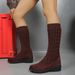 Women's Winter Knitted Mid Calf Boots Wedge Heel Breathable Slip On Sock Plus Size Slim Fit_vogvips.com