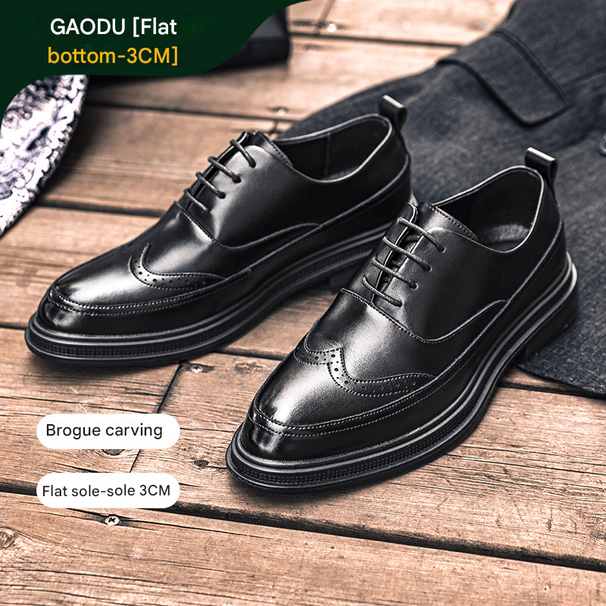 Euro Step Height-Increasing For Men, Brogue Business Casual Spring And Autumn Leather Groom Formal Shoes, Wedding Shoes_vogvips.com