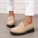 Women's Thick Loafers, Retro Solid-color Round-toed Overshoes, Full Artificial Leather Shoes_vogvips.com