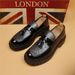 Business Casual Men's Tassel Thick Sole Trendy Shoes Shiny Leather Hairstylist Loafers_vogvips.com