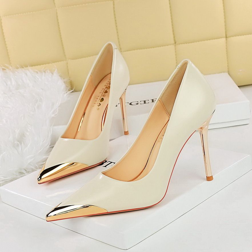 Women's shoes Thin heel metal pointed shallow shave slim spring and autumn women's single shoes_vogvips.com