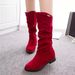 Autumn Winter Short Long Heel Hidden Wedge Flat Sole Suede Mid-Calf Women's Boots_vogvips.com