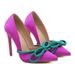 Cross-border Foreign Trade Fashion Rhinestone Bow Pointed Toe High-heeled Shoes For Women, Thin Heel, Shallow Cut,_vogvips.com