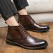 Euro Step 2021 Autumn Winter New Casual High-top Ankle Pointed Toe Martin Business Brogue Shoes Men's Leather Boots_vogvips.com